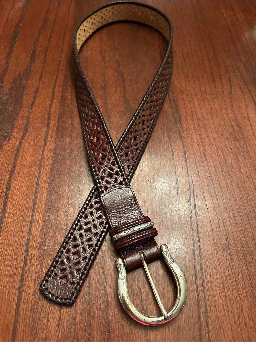 Brighton Women’s Brown Perforated Leather Belt with Silver Buckle | XL/36